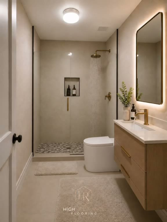 Finished modern bathroom remodel in Tampa